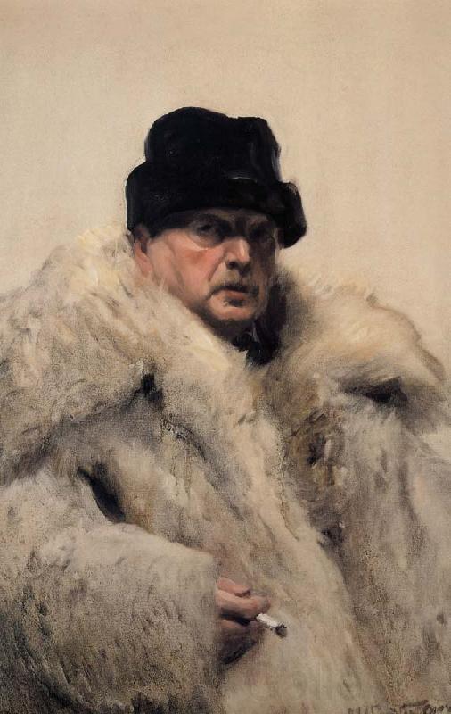 Anders Zorn Self-portrait in a Wolfskin France oil painting art